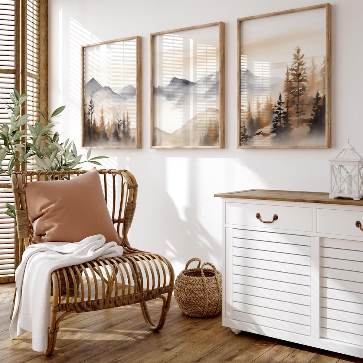 Neutral Mountain Wall Art Decor Set Of 3 Forest Canvas Wall Art Poster Landscape Wall Art Artwork Modern Pictures Abstract Paint
