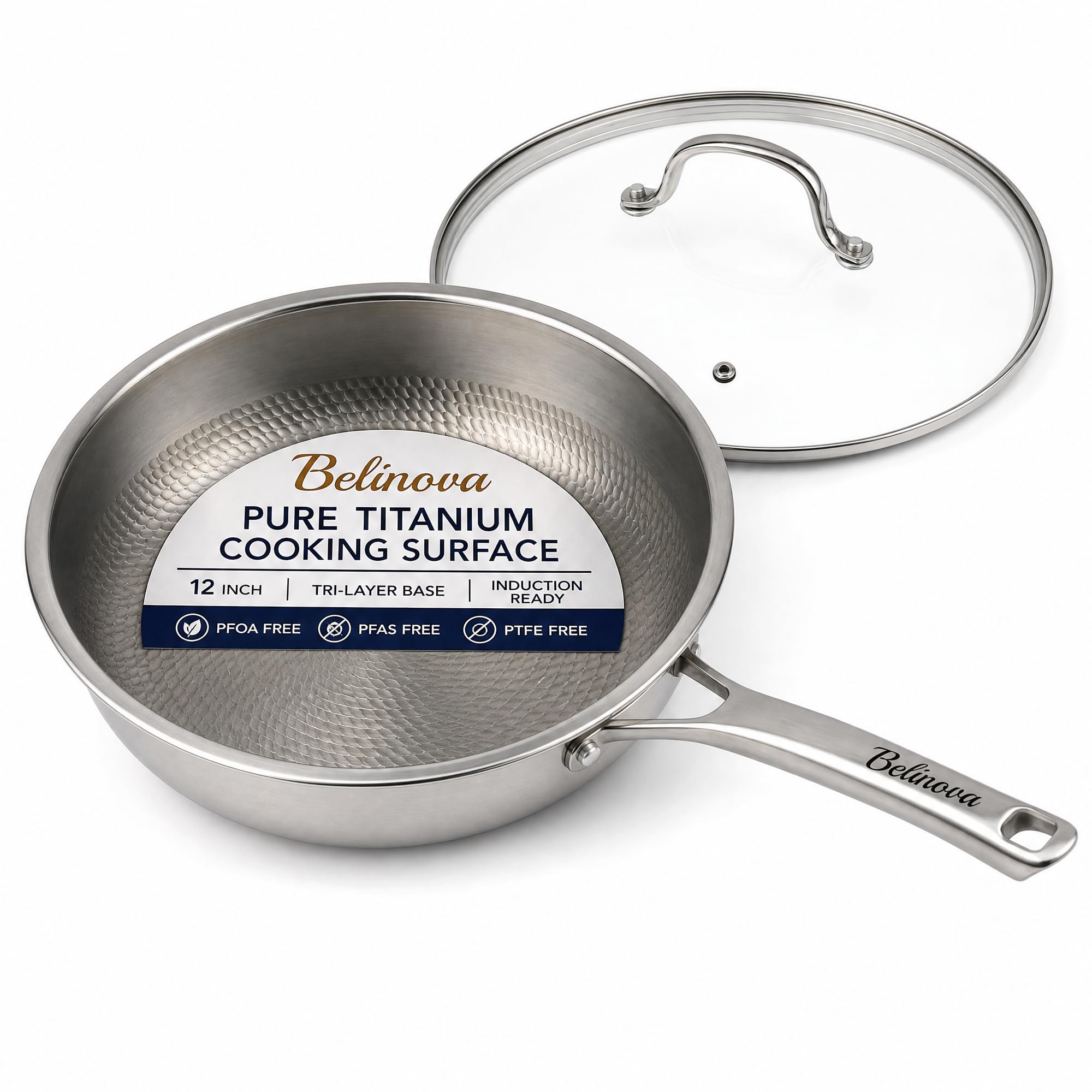 Titanium Frying Pan 12 Inch, Pure Titanium Skillet, Uncoated, Oven Safe