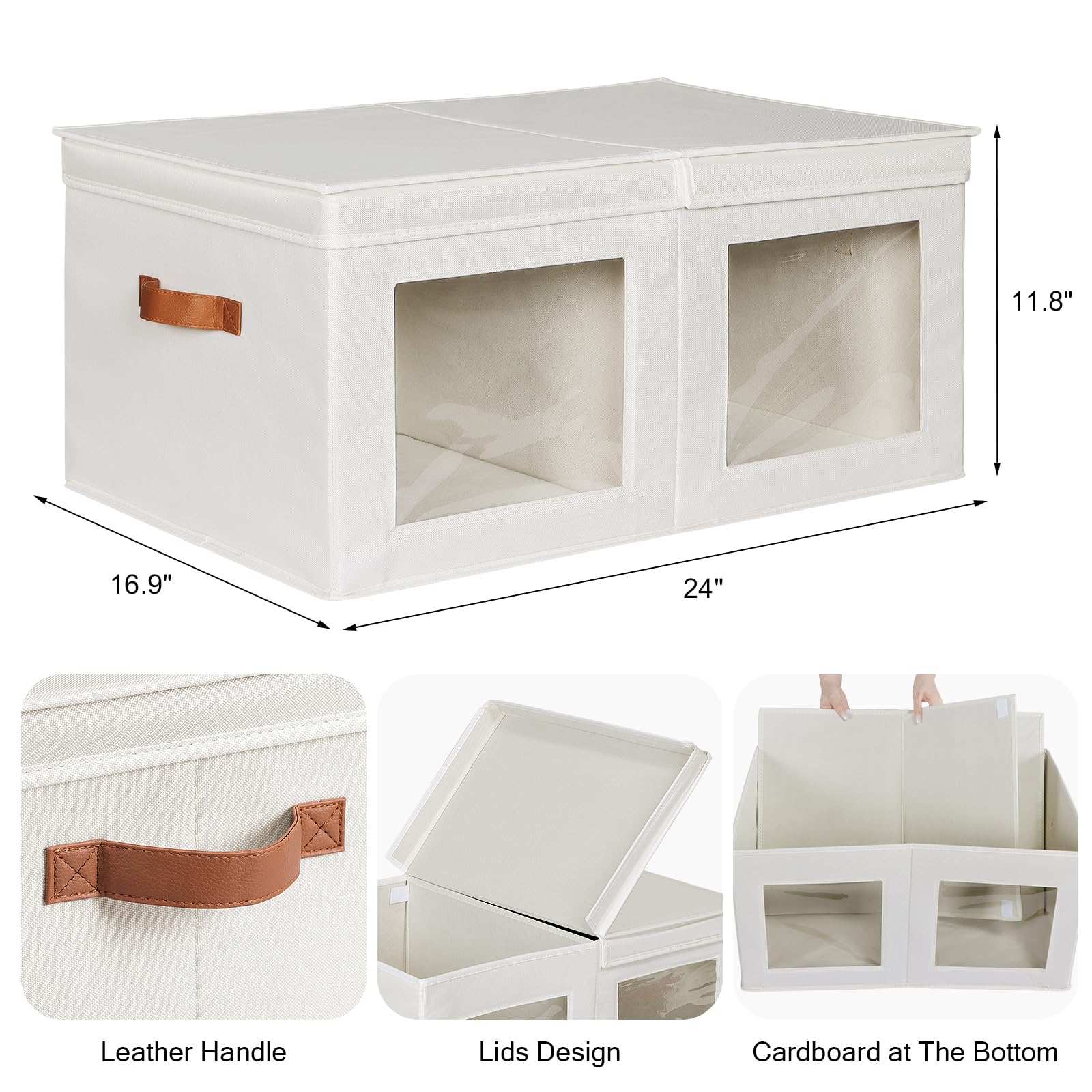 Univivi Large Storage Boxes With Lids, Collapsible Foldable Storage Bins For Clothes, [2-Pack] Fabric Storage Cubes With Handles
