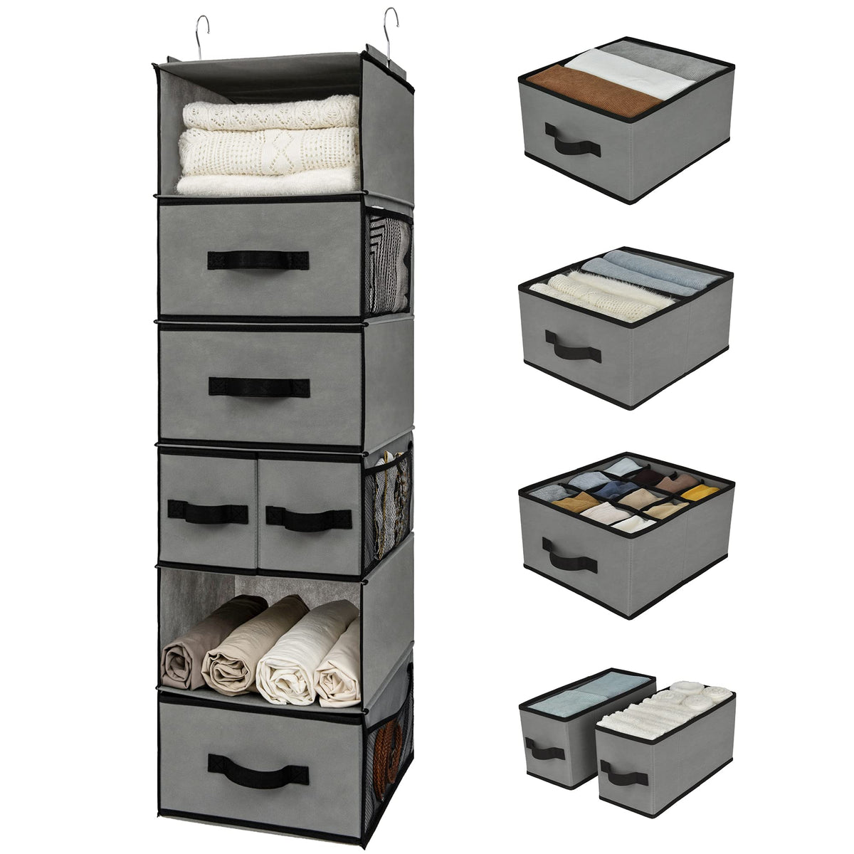 Granny Says Hanging Closet Organizer 6 Shelves, Closet Organization And Storage With 5 Different Drawers, 6 Side Pockets Wardrob