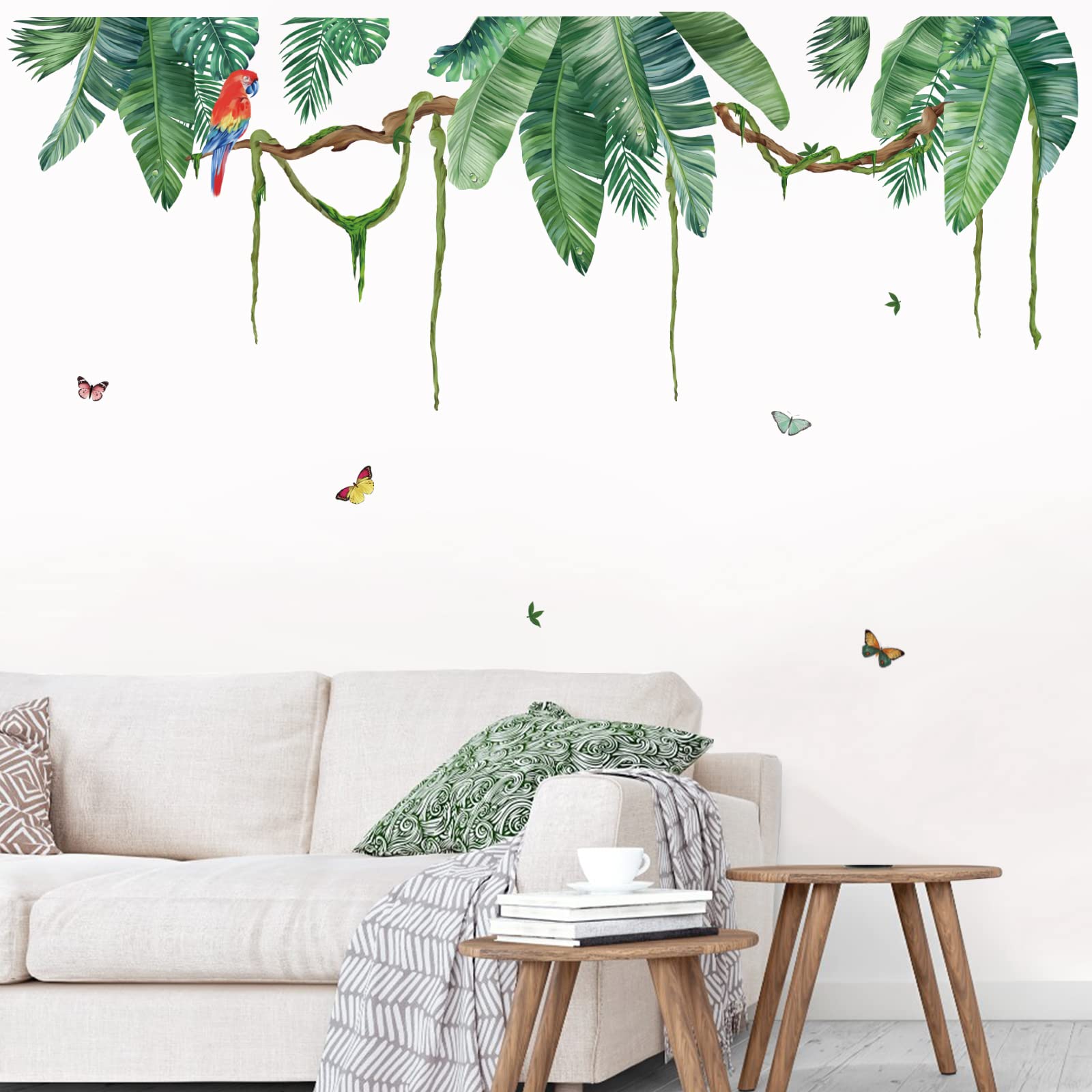 Wondever Palm Leaf Wall Stickers Tropical Leaves Green Plant Peel And Stick Wall Art Decals For Living Room Bedroom Tv Backgroun