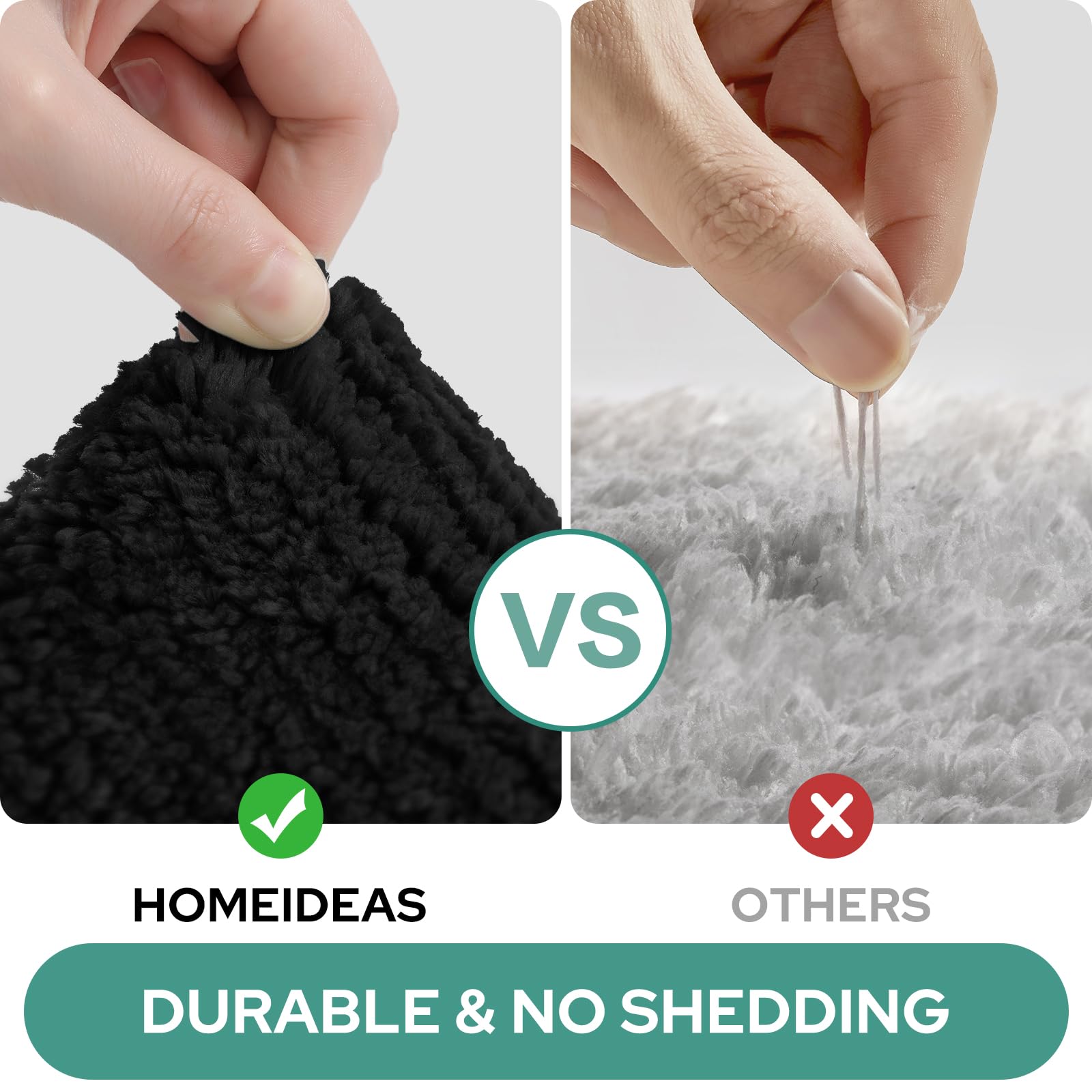 Homeideas Bathroom Runner Rugs, Soft And Water Absorbent Long Bath Mat, Non-Slip Fluffy Soft Plush Microfiber Carpet (Black And