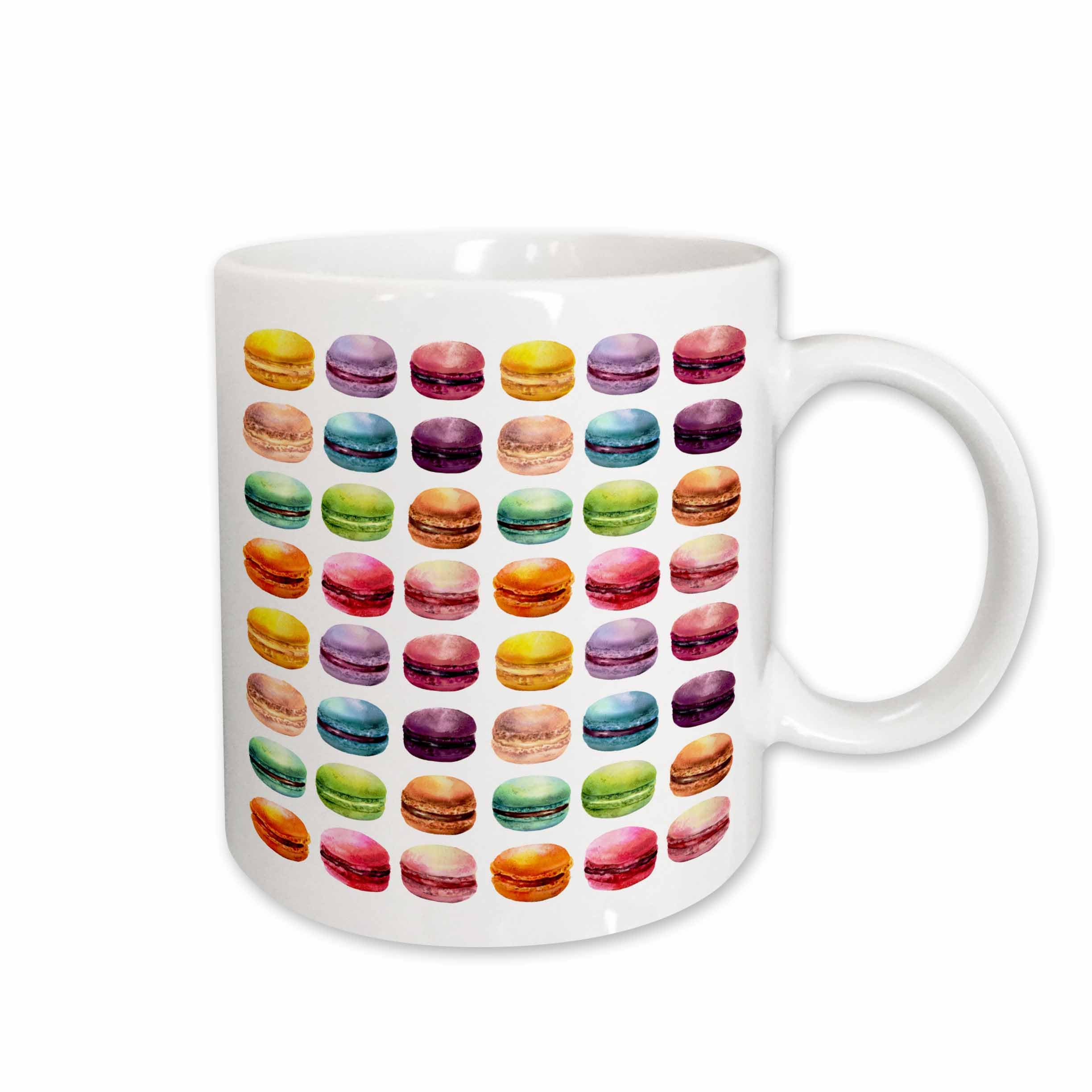 3dRose Colorful Watercolor French Macaroon Cookies All In A Row Pattern 11oz Mug