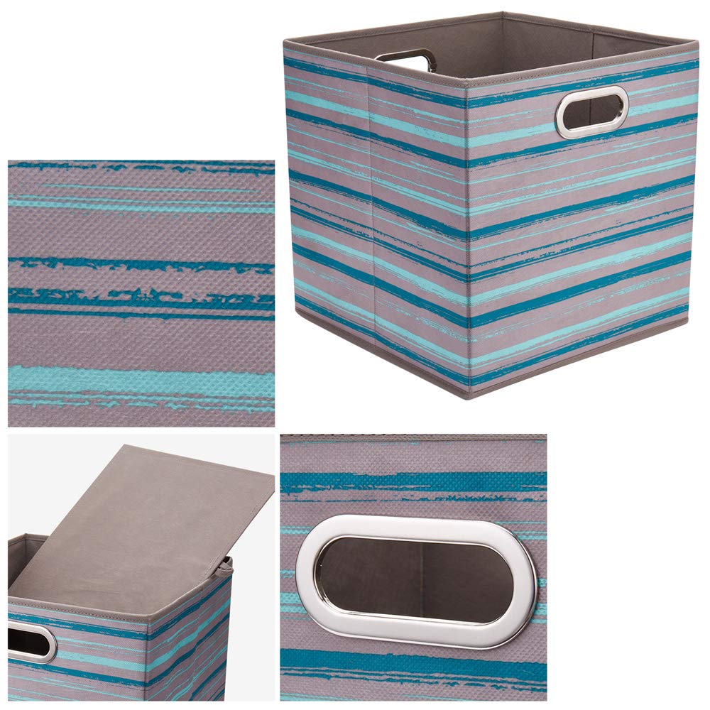 Collapsible Storage Cube Bins Gray Organizer Bins Teal Pattern Printed Cubes Storage Boxes 10.5X10.5 X 11 In Cubes Inserts Folda