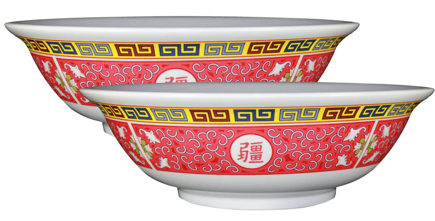 Happy Sales Longevity Design Melamine Oriental Pho Noodle Soup Bowl (Set Of 2), 36 Oz, Multicolor,100 Ml