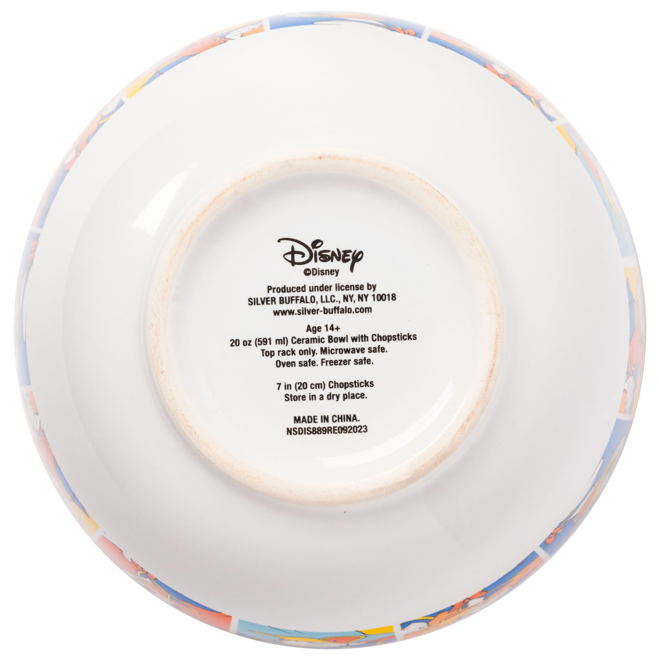 Silver Buffalo Disney Donald Duck Expressions Ceramic Ramen Noodle Rice Bowl With Chopsticks And Spoon, Microwave Safe, 20 Ounce