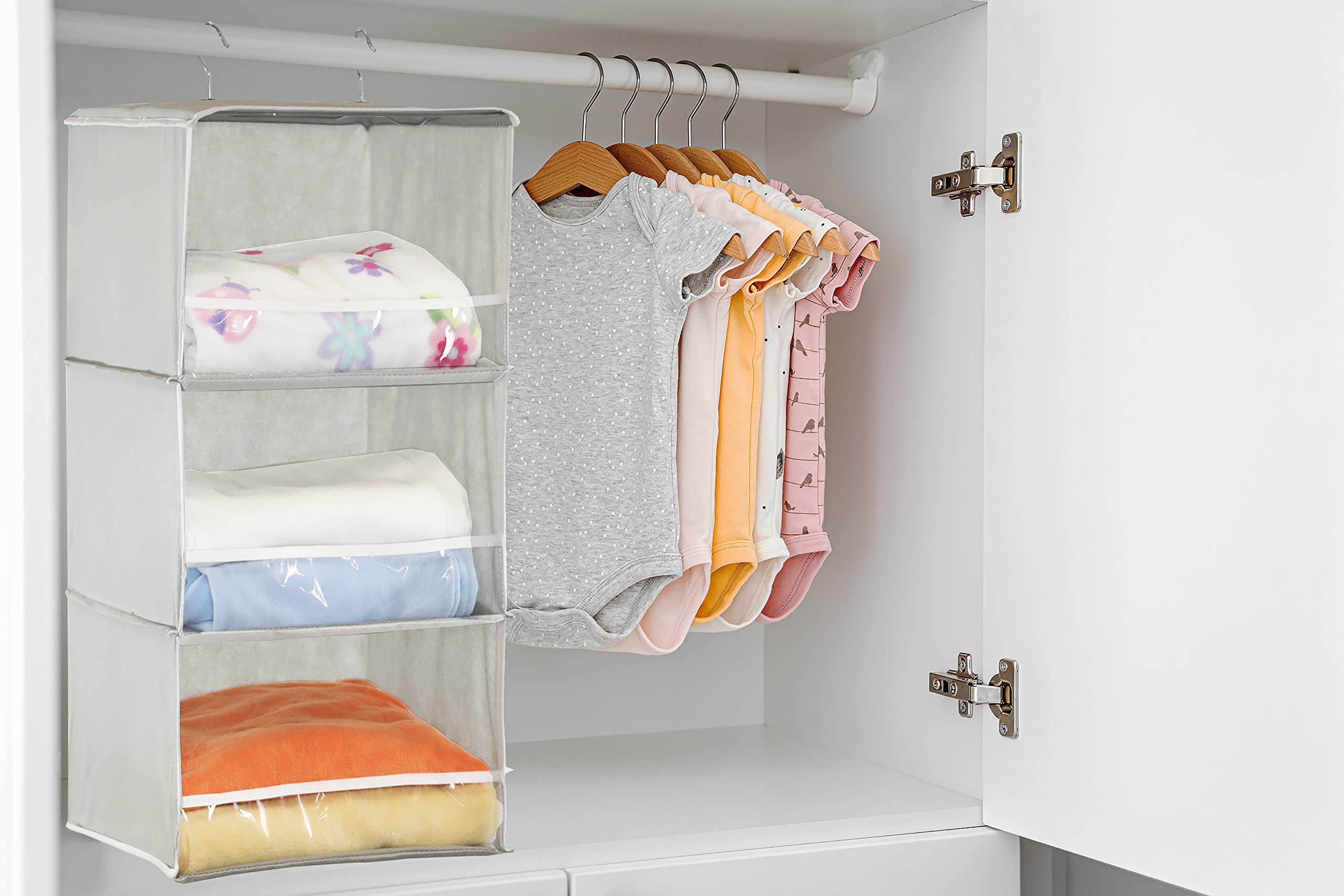 Simple Houseware 3 Shelves Hanging Closet Organizer With Front Stopper, Grey