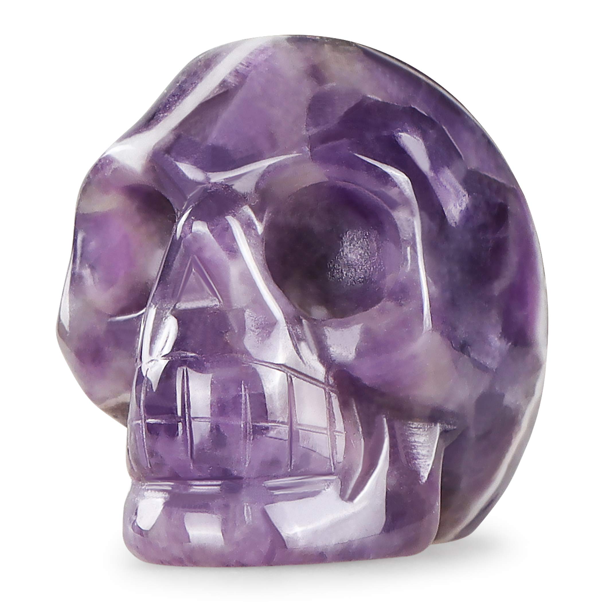Artistone 2.0 Amethyst Crystal Skull Head Statue Halloween Home Decor Hand Carved Skull Crystal Figurine Purple Realistic Human 