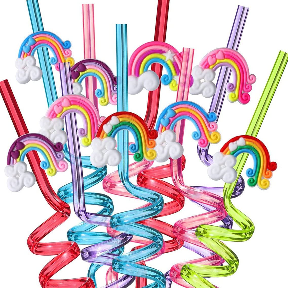 Reusable Rainbow Drinking Plastic Straws25 And 2 Cleaning Brush, Unicorn Party Supplies, Birthday Party Favors Decorations- Set