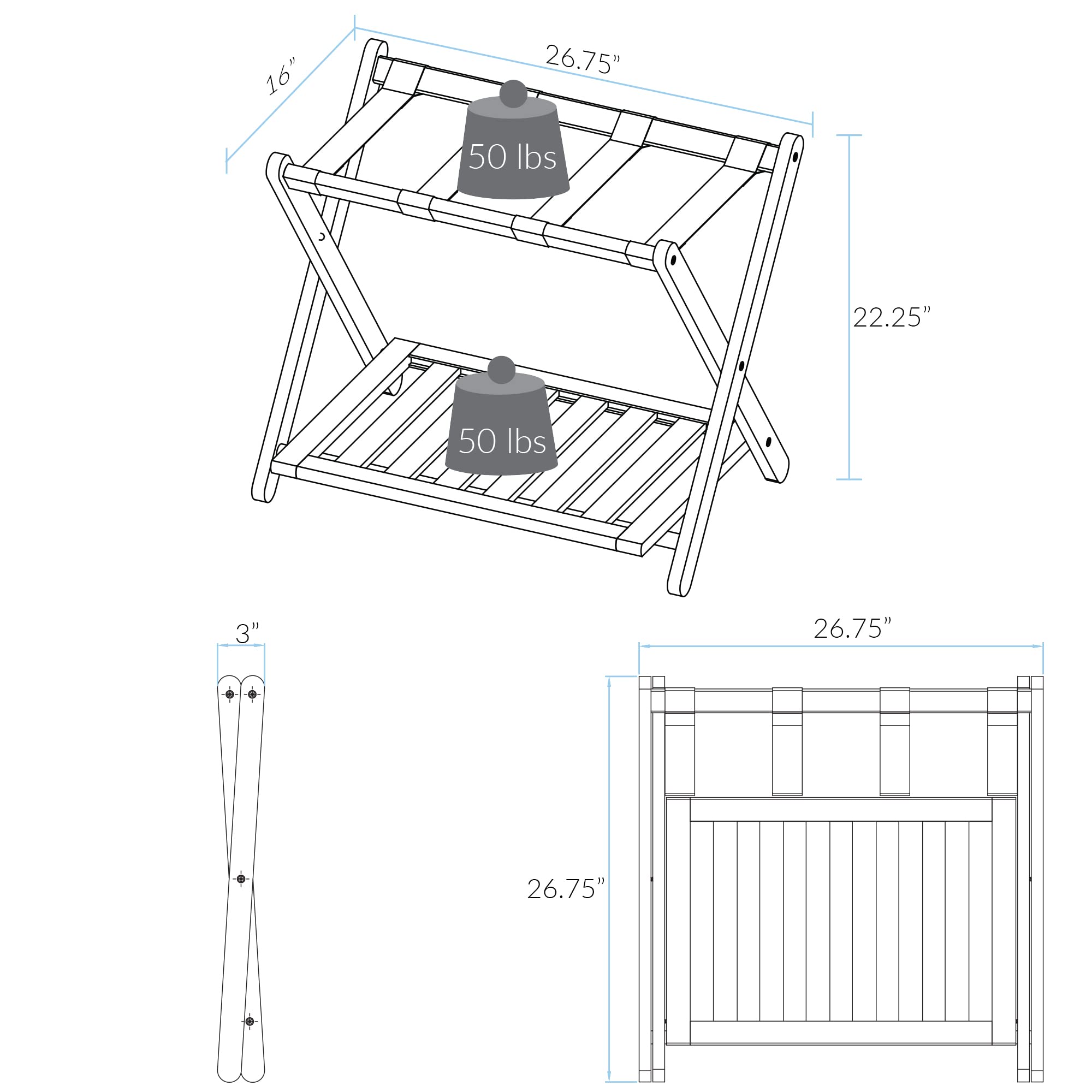 Casual Home Luggage Rack With Shelf, Natural