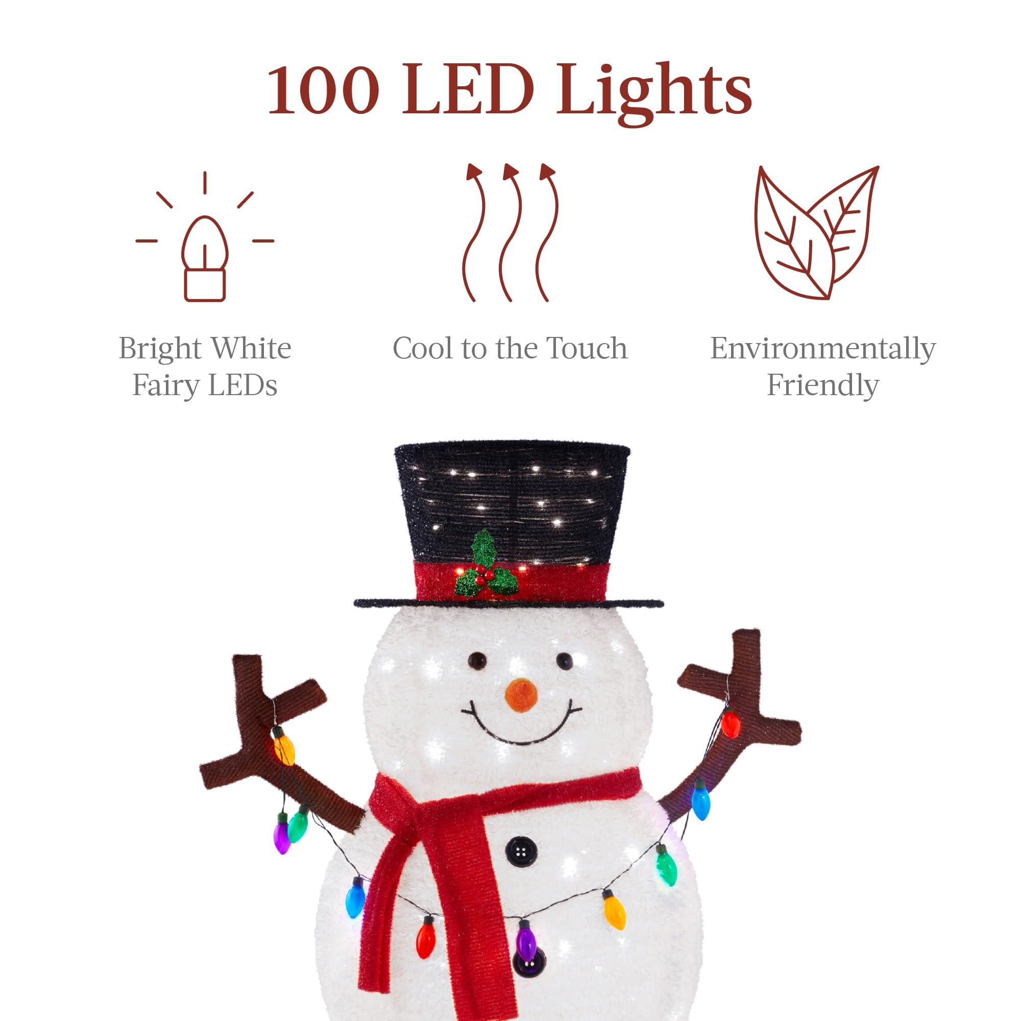 Best Choice Products 3ft Lighted Pop-Up Snowman, Large White Outdoor Christmas Holiday Decoration w/ 100 LED Lights, Hat, Scarf,