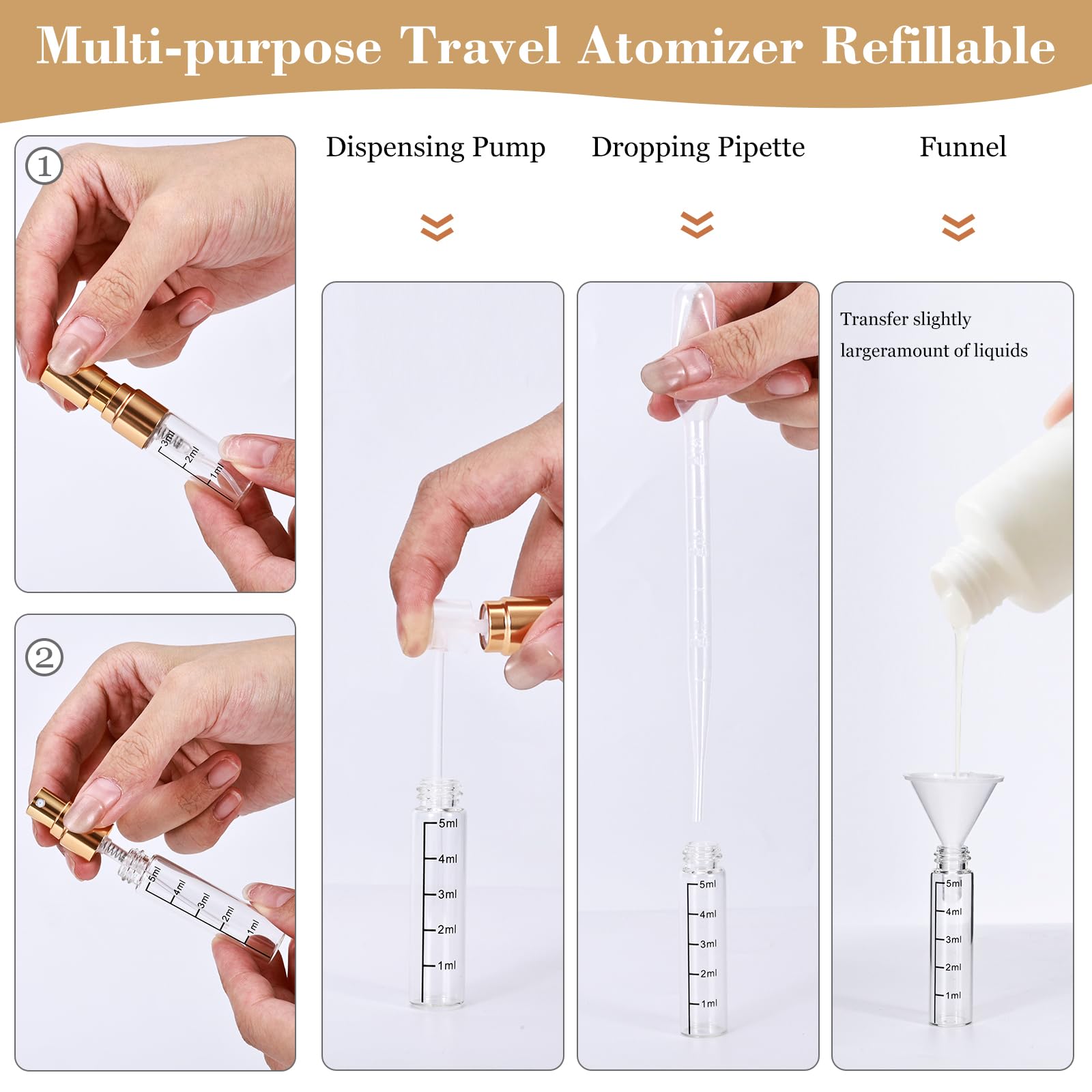 Beomeen 24Pcs 5Ml Clear Glass Perfume Travel Refillable Spray Bottles, Mini Perfume Bottle Empty, Portable Cologne Atomizer Spra