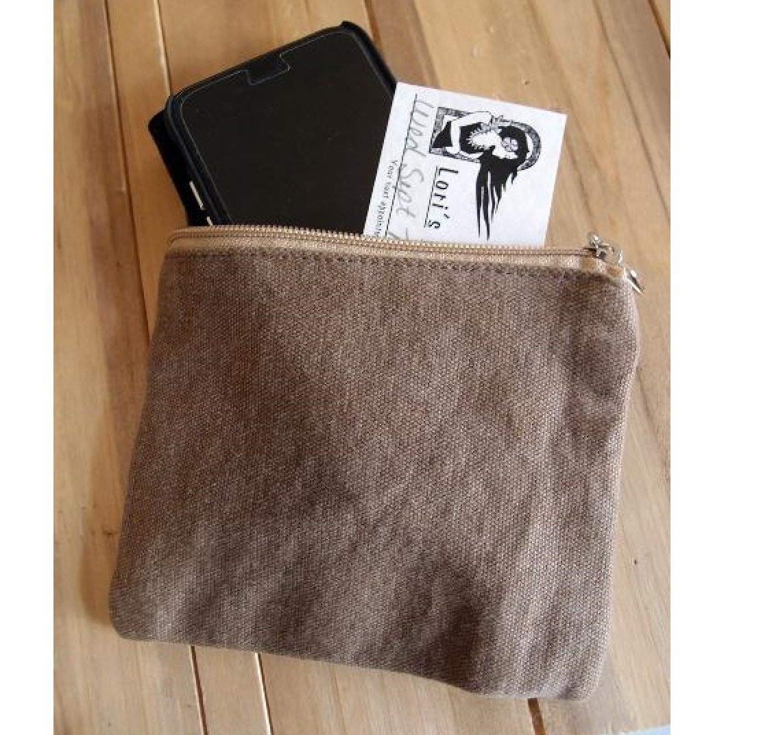 Mini Flat Zipper Jute Pouch Cosmetics Bags (Brown Canvas, 9 Inch X 5 Inch)