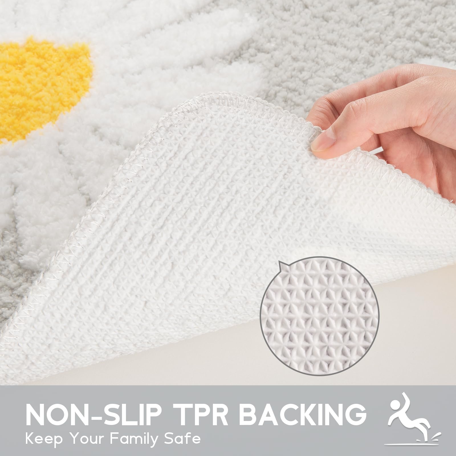 Sunhop Light Grey Bathroom Rugs, Cute Flower Daisy Bath Mat, Extra Soft And Absorbent Microfiber Non-Slip Bath Rug, Bath Mats Fo