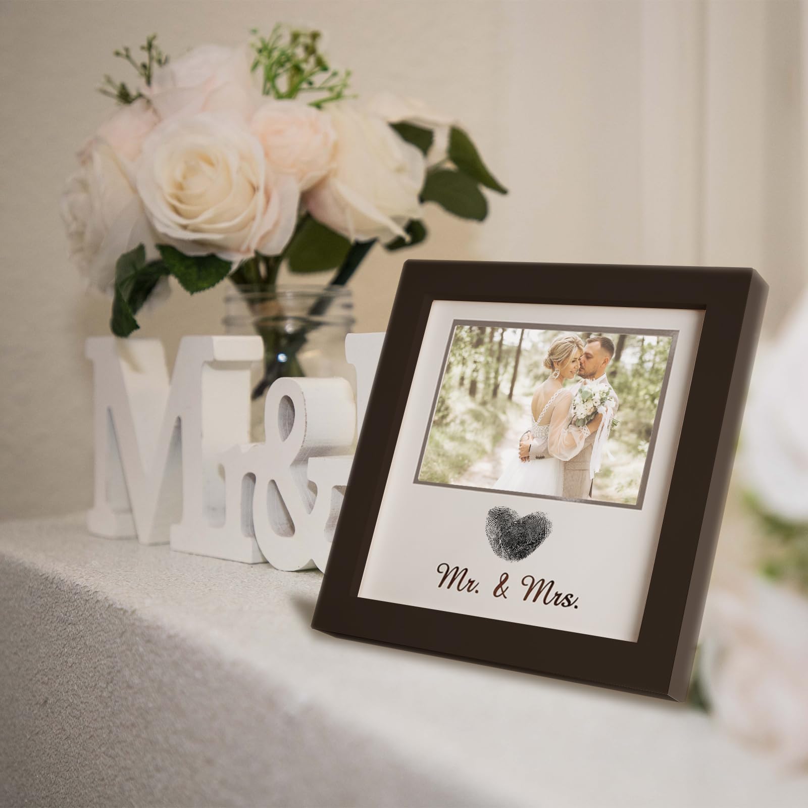 SEEBERY Heart Thumbprint Wedding Picture Frame with Ink Kit, Engagement Gifts for Couples Keepsake Wedding Registry Search Perso