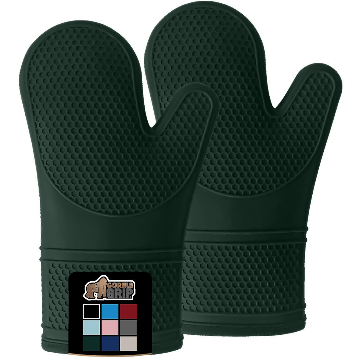 Gorilla Grip Heat And Slip Resistant Silicone Oven Mitts Set, Soft Cotton Lining, Waterproof, Bpa-Free, Long Flexible Thick Glov