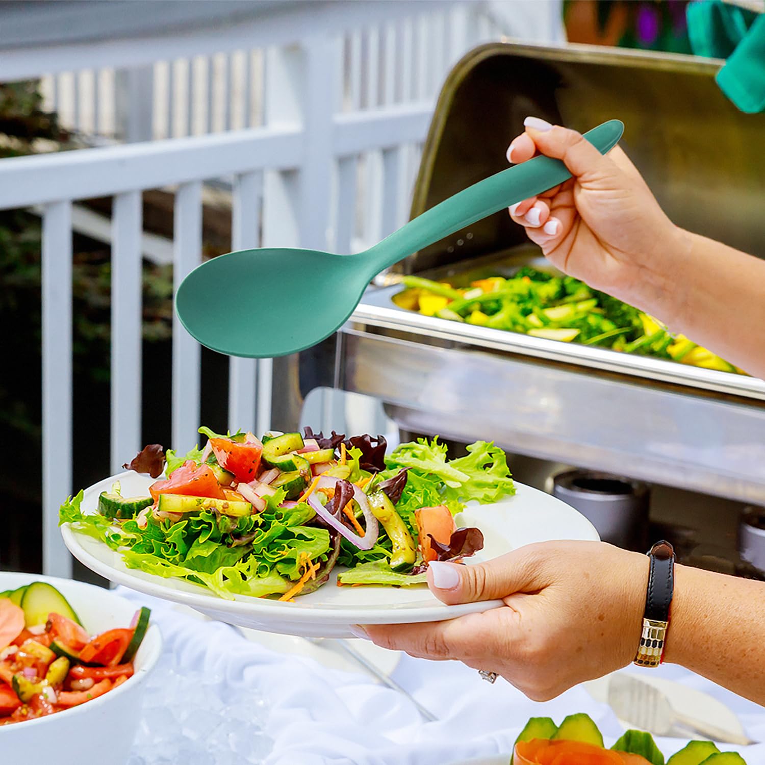 Reusable Plastic Serving Utensils Set Of 12 By Raypard, Wheat Straw Large Serving Set 10'' Serving Spoon/10'' Slotted Spoon/9.4'