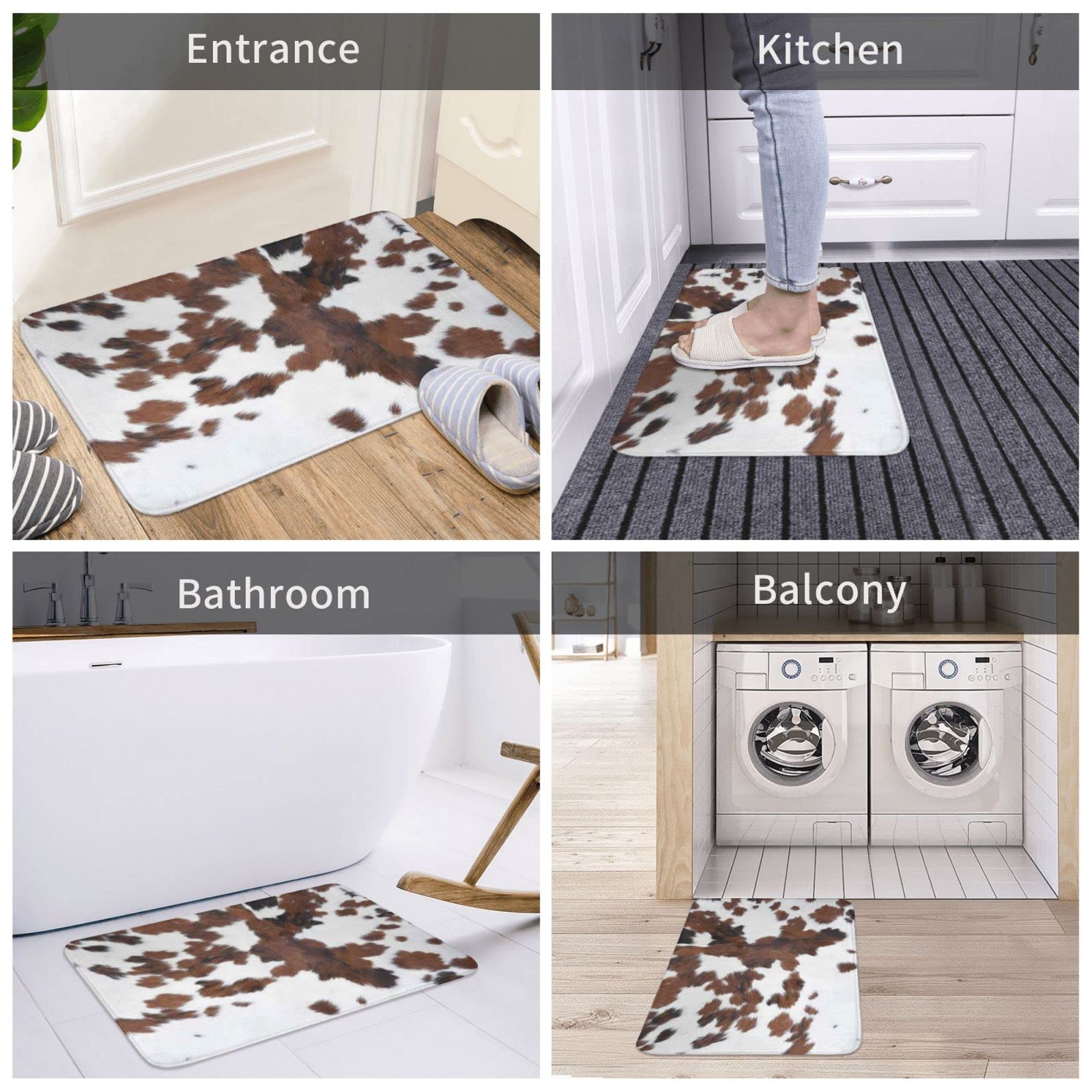 Brown Cowhide Cow Print Western Bathroom Decor Bath Mats, Soft Absorbent Bath Rug Non-Slip Floor Rug Carpets For Kitchen Bathroo