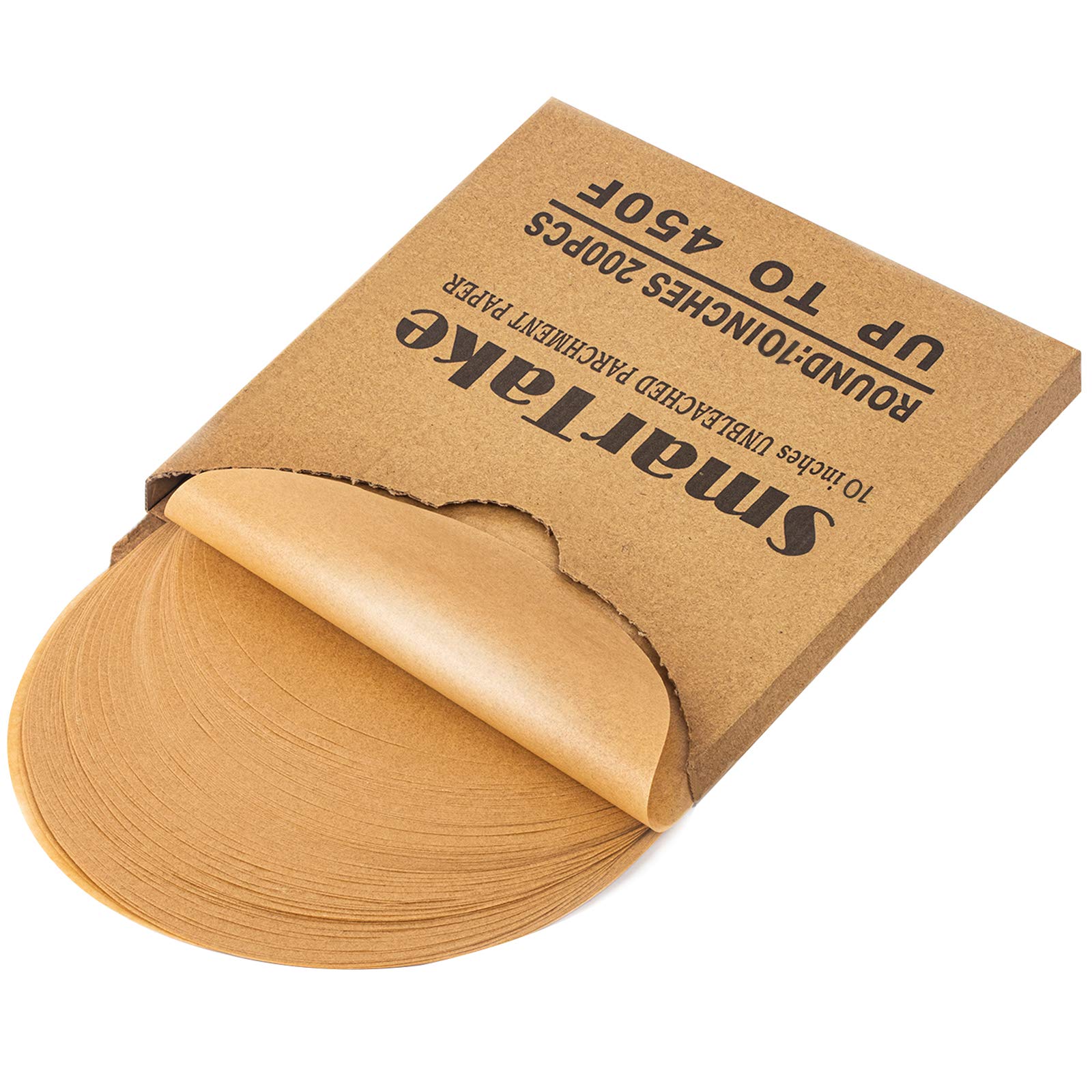 Smartake 200 Pcs Unbleached Parchment Paper Baking Sheets Round, 10 Inches Non-Stick Precut Baking Parchment, For Baking Grillin