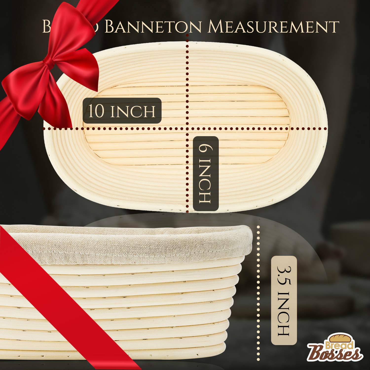 Oval Bread Banneton Proofing Basket - 10 Inch Baskets Sourdough Brotform Proofing Basket Set Banaton Towel For Baking Oval Proof