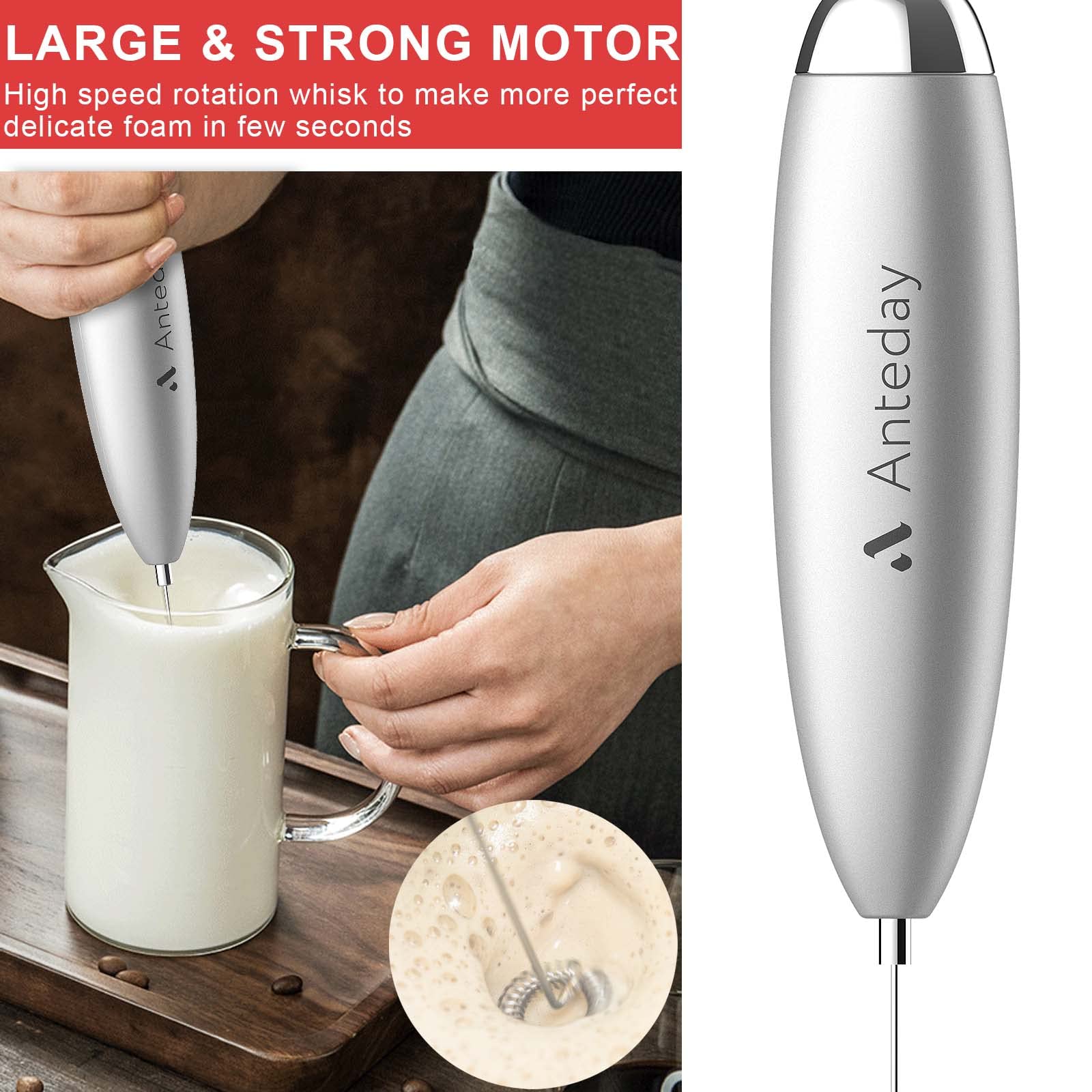 Milk Frother  Electric Whisk  Matcha Whisk  Upgraded Matcha Whisk Drink Mixer Electric Mini Whisk Hand Frother Mini Foamer Coffee Mixer for Lattes Cappuccino Frappe Matcha Hot Chocolate  White