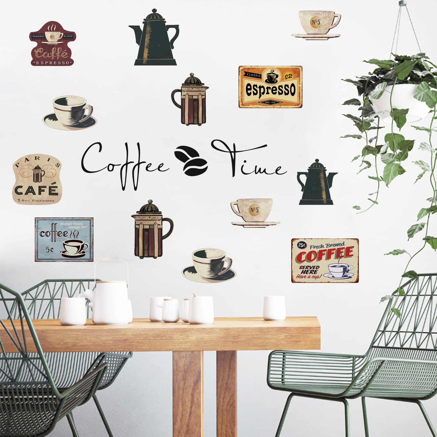 Runtoo Coffee Bar Wall Art Decals Coffee Cup Quotes Kitchen Wall Sign Stickers Cafe Shop Office Dining Room Wall Decor