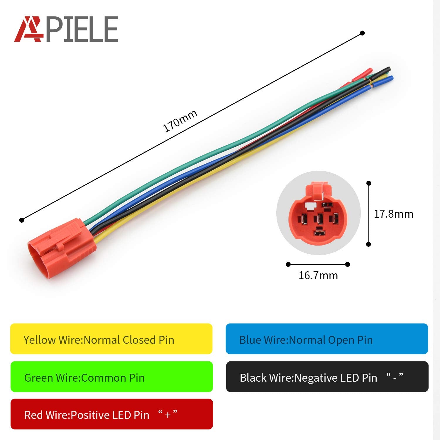 Apiele 16Mm Latching Push Button Switch 12V Dc On Off Black Shell With Led Angel Eye Head For 063 Mounting Hole With Wire Socket