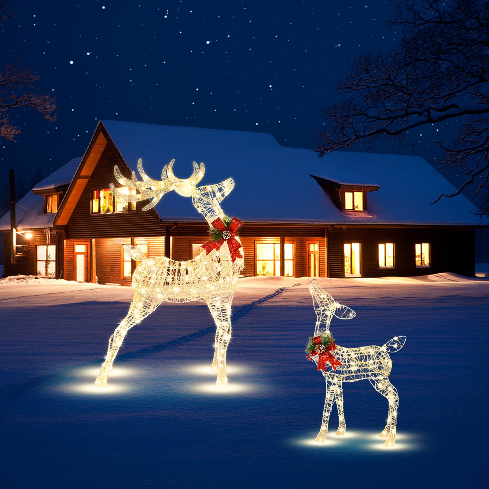 Tangkula 4.4 FT Christmas Lighted Reindeer, Outdoor Yard Christmas Decorations with 120 LED Lights, Artificial Xmas D  cor with