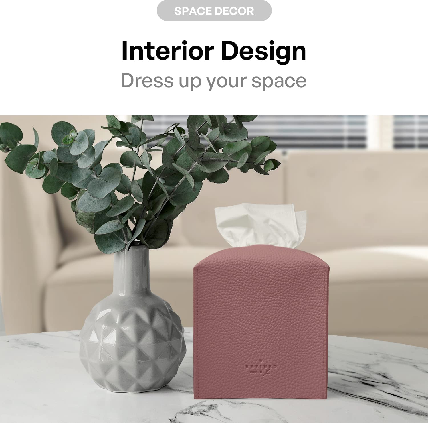 Carrotez Tissue Box Cover  [Refined] Modern PU Leather Square Tissue Box Holder - Decorative Holder/Organizer for Bathroom Vanity Countertop  Night Stands  Office Desk & Car 5 ''X5 ''X5 '' - Dry Rose