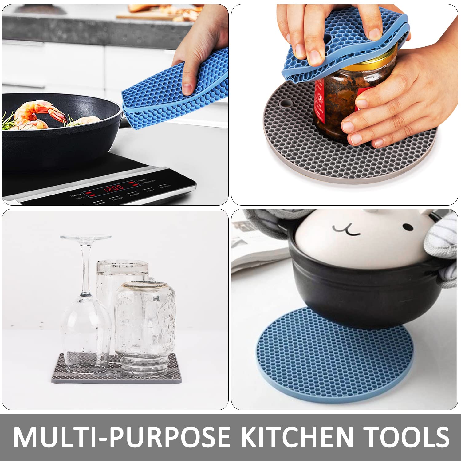 Trivets For Hot Dishes, 4 Pack Silicone Hot Pads Pot Holders For Kitchen, Non-Slip Heat Resistant Silicone Mat For Countertops,