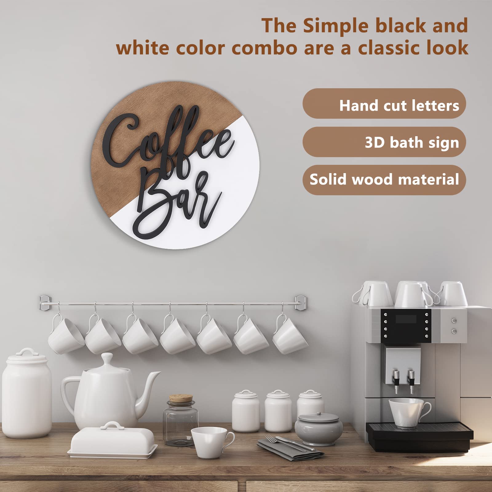 Rustic Modern Farmhouse Coffee Bar Decor - 3D Coffee Sign Hanging Wall Decor Tiered Tray Decor Gift for Home & Restaurants