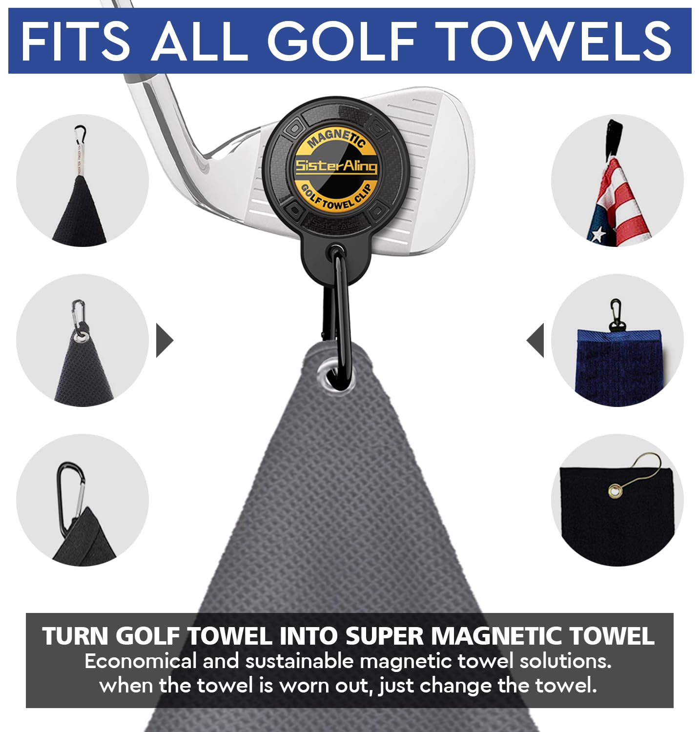 SisterAling Magnetic Clip for Golf Towel Removable Industrial Magnetic Accessories Design for Strong Hold to Golf Carts or Clubs