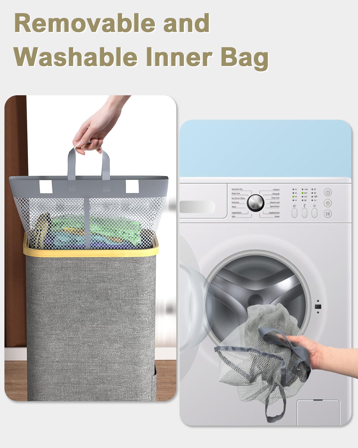 Glowpoint 105L Laundry Basket With Lid, Large Foldable Washing Basket With Removable Inner Bag, Water-Resistant Oxford Laundry H