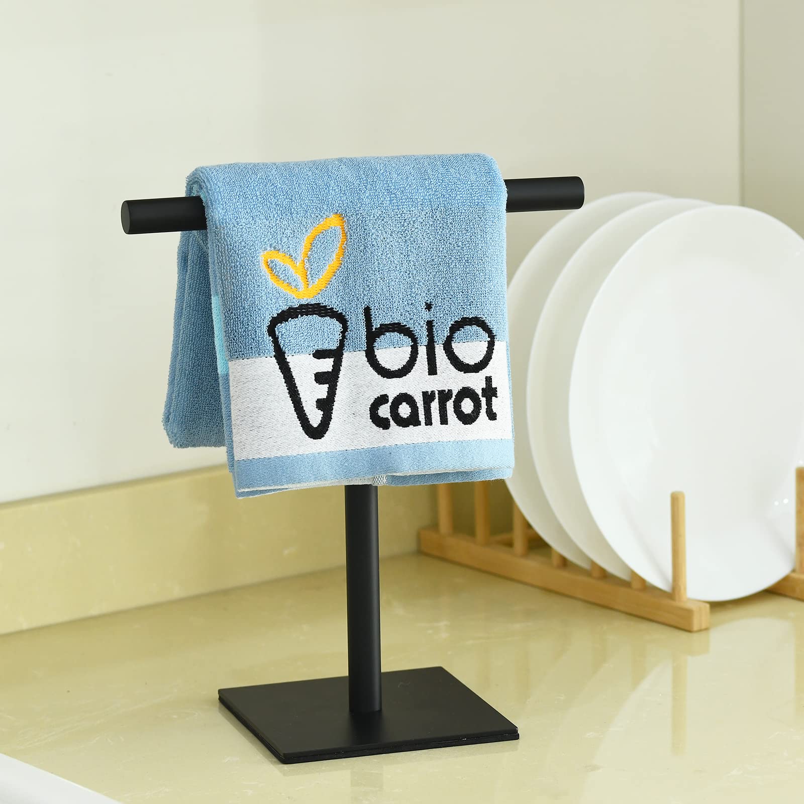 Dukwin Hand Towel Holder, Sus304 Stainless Steel Hand Towel Stand T-Shaped Matte Black Freestanding Rack For Bathroom Kitchen Co