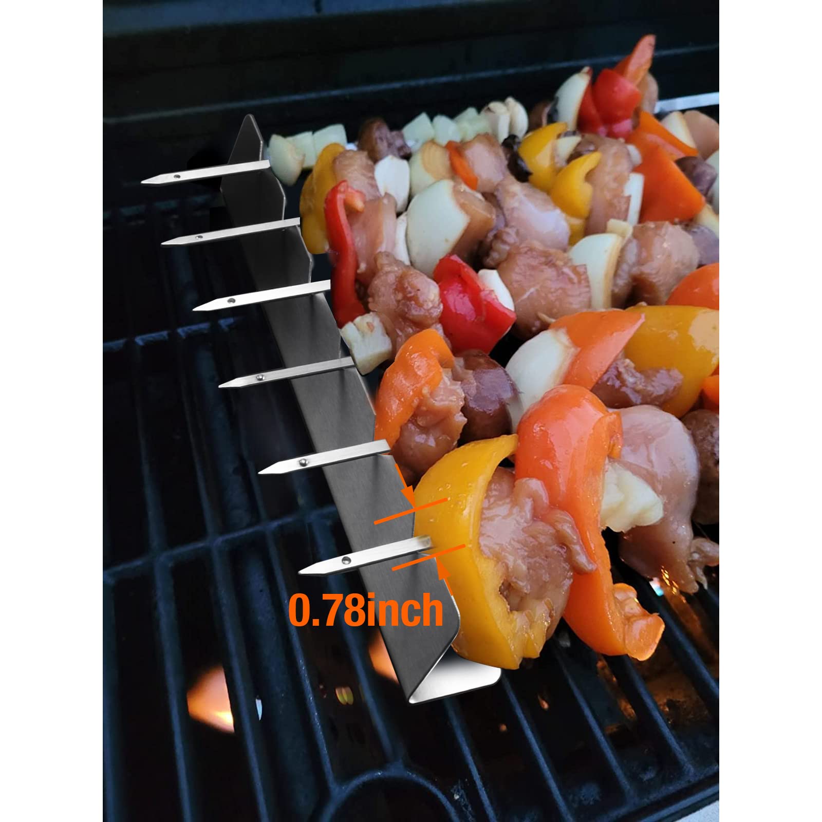 Kabob Skewers Rack Set Of 2, Stainless Steel Skewers Holder With 6 Notch Compatible With Wood, Bamboo, Round, Metal, Flat Skewer