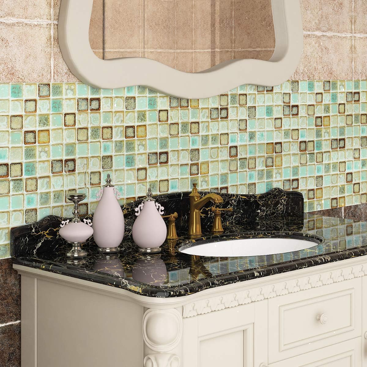 Livelynine Vinyl Bathroom Wallpaper Peel and Stick Backsplash for Kitchen Wall Paper Waterproof Contact Paper for Walls Floors Self Adhesive Vinyl Mosaic Tiles Wall Sticker 15.8x78.8 Inch
