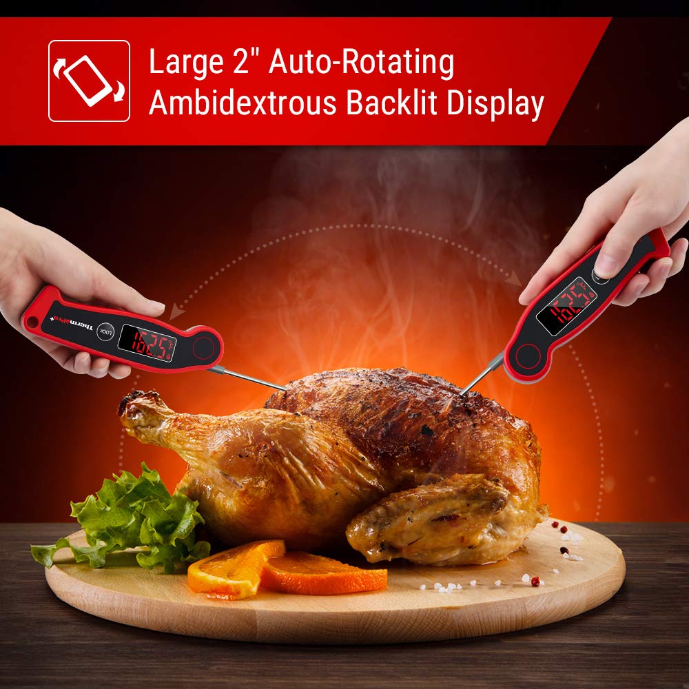 ThermoPro TP19 Waterproof Digital Meat Thermometer, Instant Read, Ambidextrous Backlit, Classic Red, for Grilling & Cooking