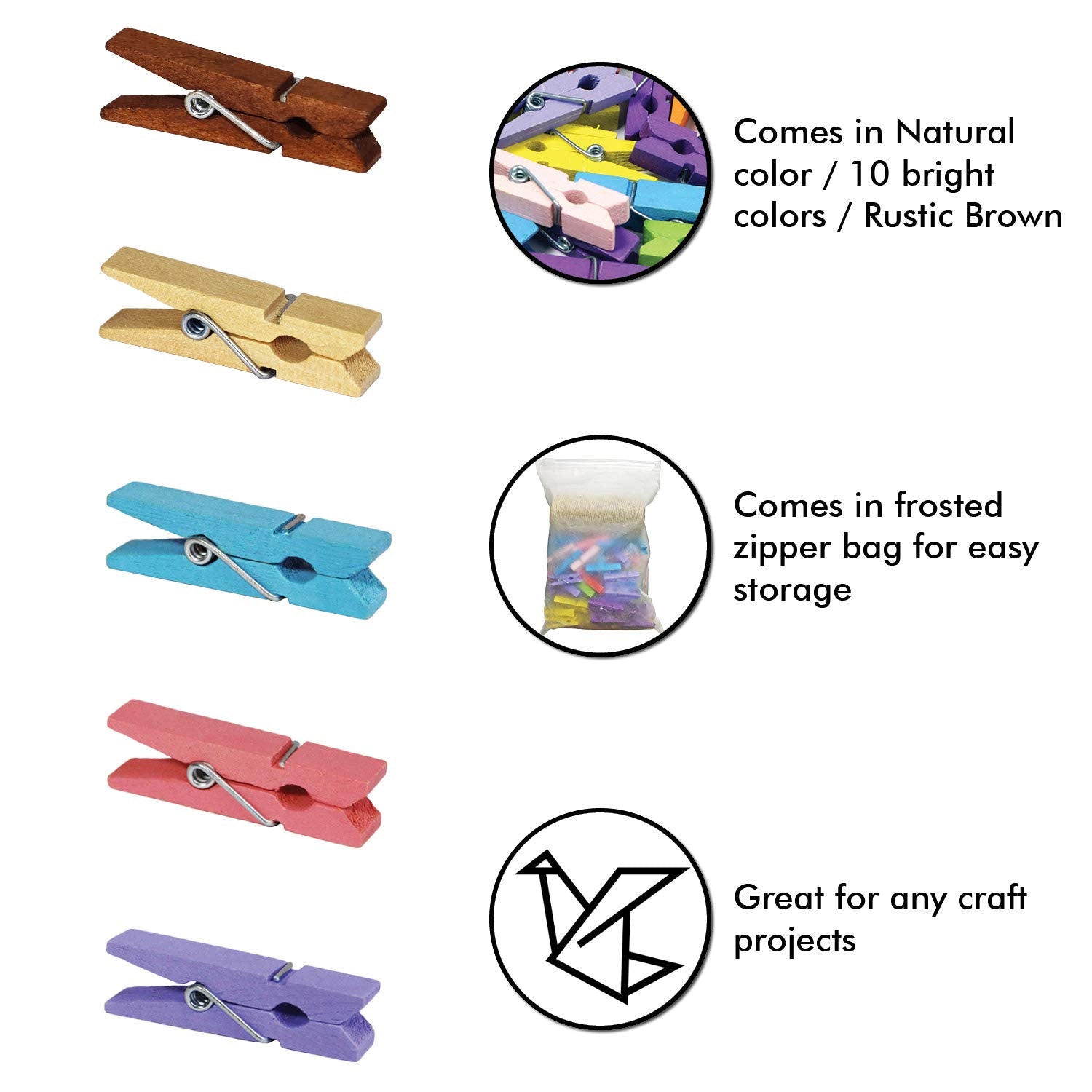 Mini Natural Wooden Clothespins With Jute Twine, 100Pcs, 1.4 Inch Photo Paper Peg Pin Craft Clips With 320Ft Natural Twine For S