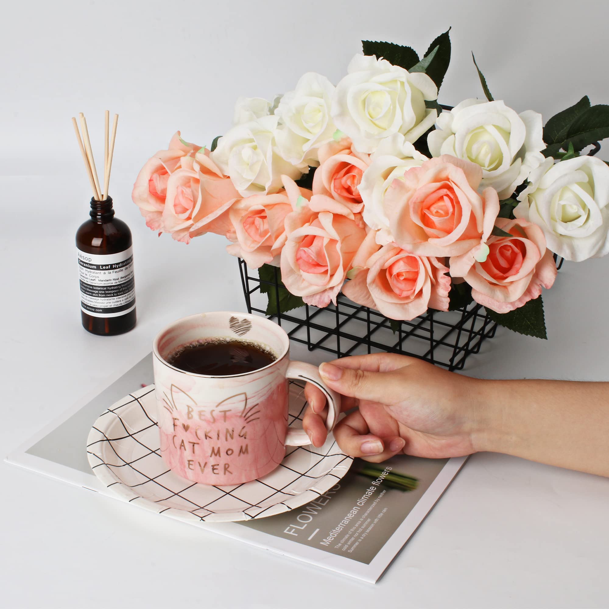 Cat Mom Gifts for Women - Crazy Cat Lady Coffee Mug Gift for Cat Lover Mom  Daughter  Sister  Aunt  Wife  Best Friends  BFF  Coworkers  Her - Best Cat Mom Ever - Pink Marble Mug  Ceramic 11.5oz Cup