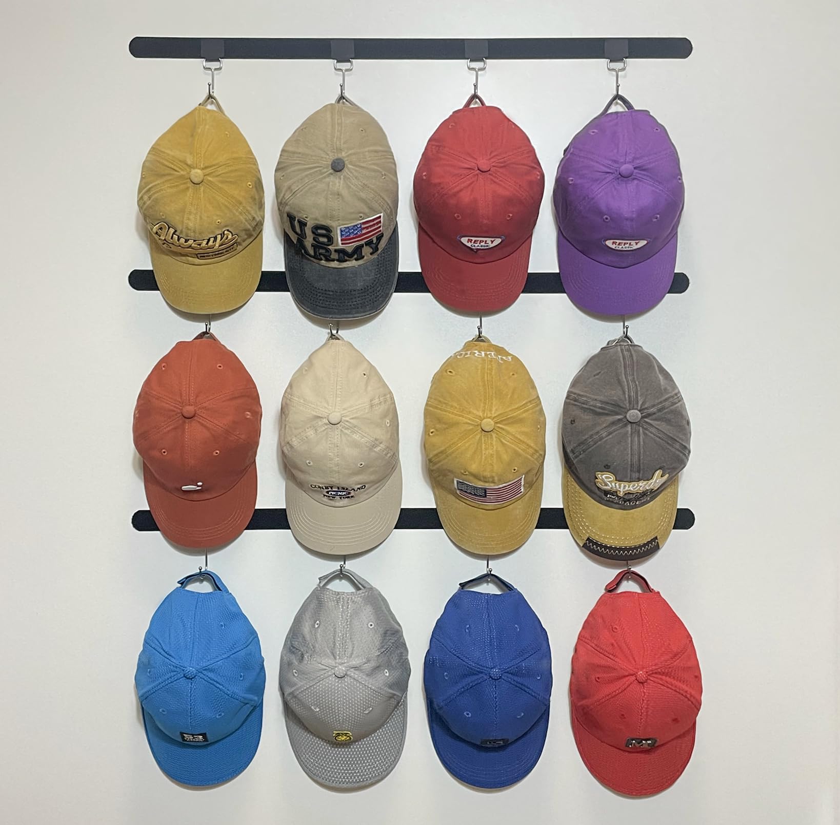 Etowifa Adhesive Hat Organizer Rack For Baseball Caps [Up To 36 Caps] Hat Hangers Holder Display For Wall, Over Door Closet, Roo