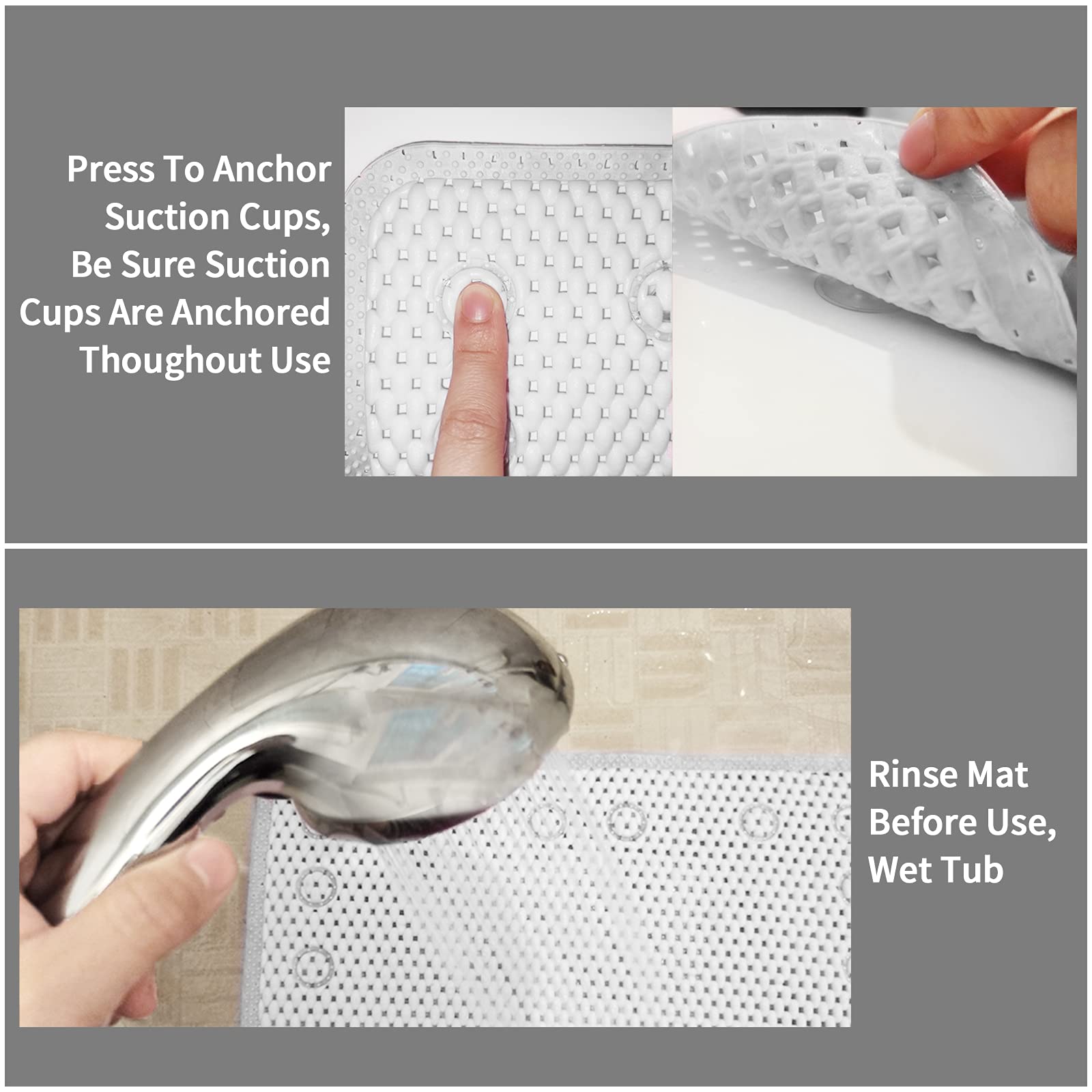 Tjwodo Shower And Bath Mat,Non-Slip Machine Washable And Extra Large Bathtub Mats With Drain Holes And Suction Cups Soft Foam Tu