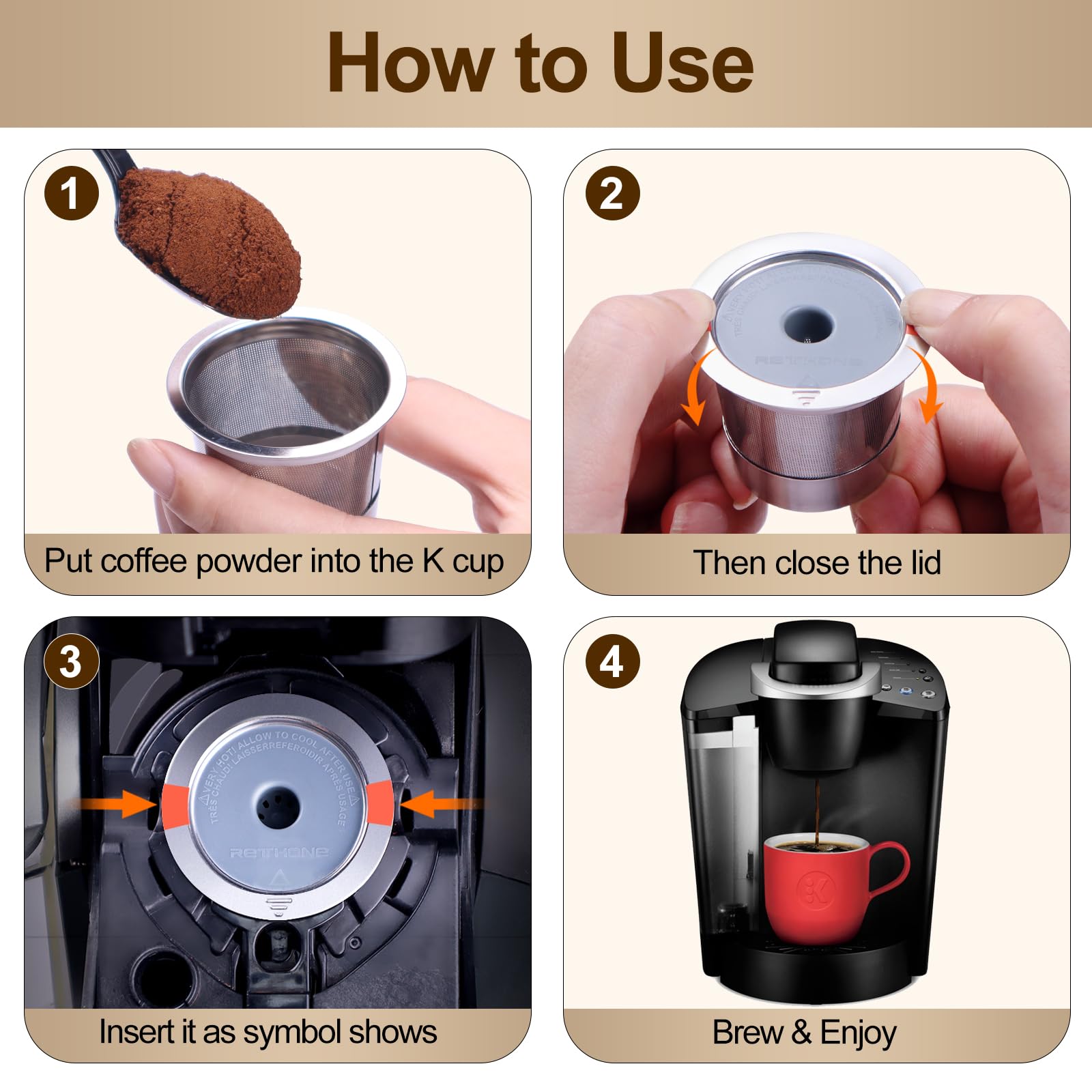Reusable K Cups Coffee Filter  Stainless Steel K Cup Reusable Coffee Pods Filters for Keurig 1.0 & 2.0 Coffee Makers (4 pack)
