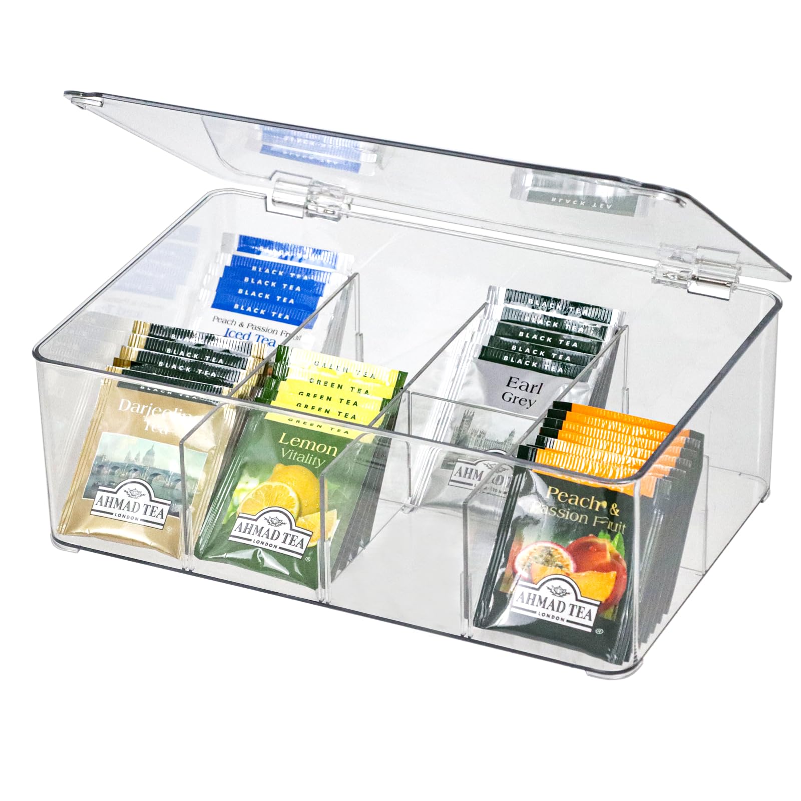 ZEXALOR Clear Tea Bag Organizer, Dresser Organizers Drawer Organzier Storage Container with Removable Dividers, Plastic Storage