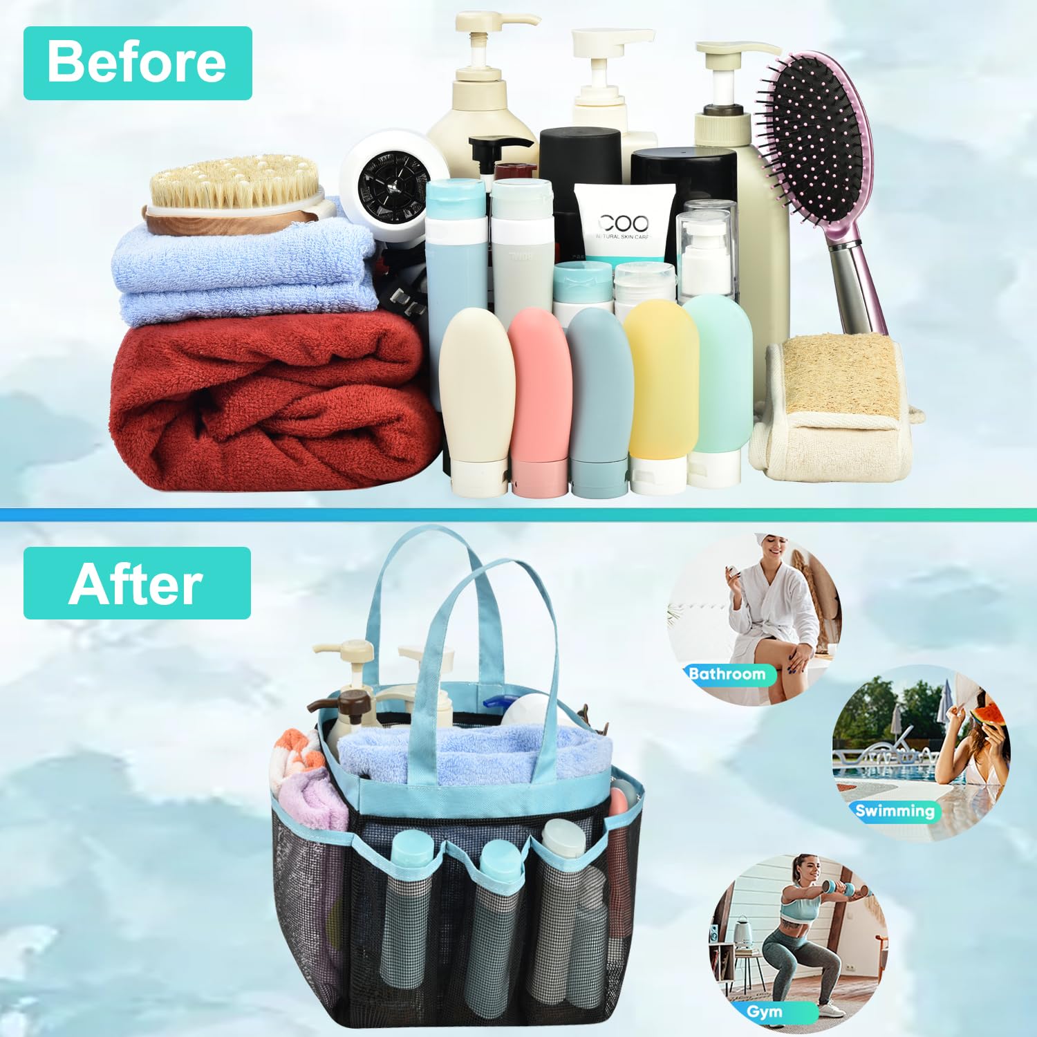 Haundry Mesh Shower Caddy Tote, Large College Dorm Bathroom Organizer With 8 Pockets, Hanging Portable Tote Bag For College Dorm