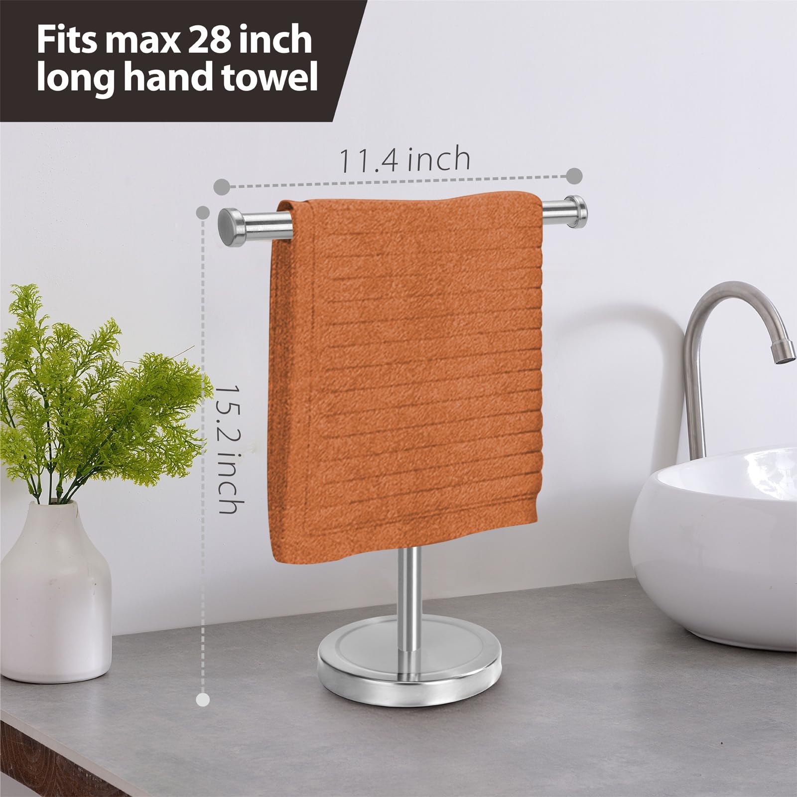 Hand Towel Holder Stand With Heavy Base, Hand Towel Rack For Bathroom (Stainless Steel, Brushed Nickel)