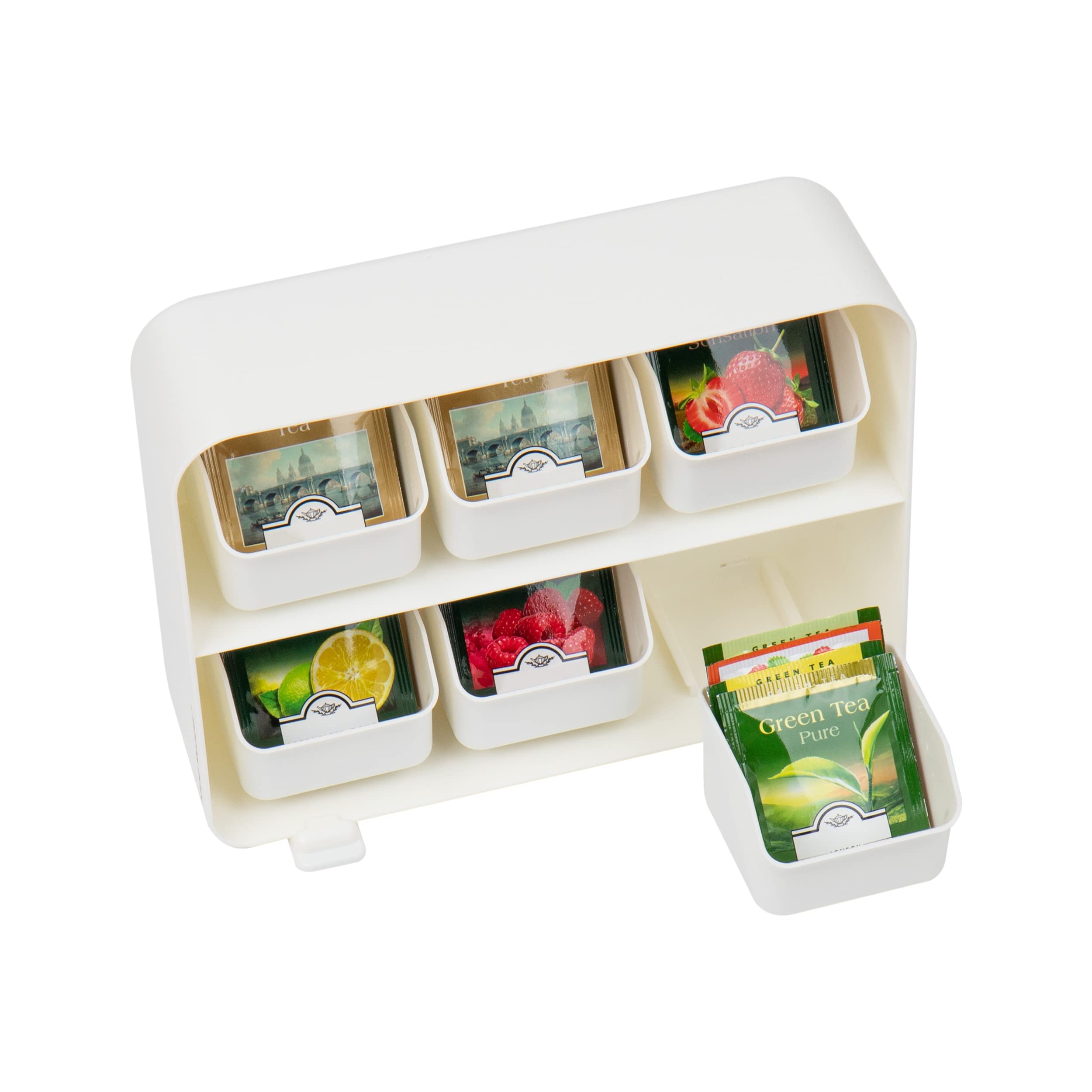 Mind Reader Tea Bag Organizer  Tea Station Organizer  Countertop Storage  Kitchen  Plastic  10.25''L x 3.25''W x 7.75''H  White