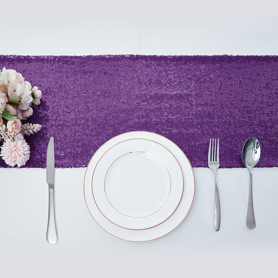 6 Packs 12 x 72 inches Purple Sequin Table Runner  Glitter Runner for Birthday Party Supplies Decorations Wedding Bachelorette Holiday Celebration Bridal Shower Baby Shower