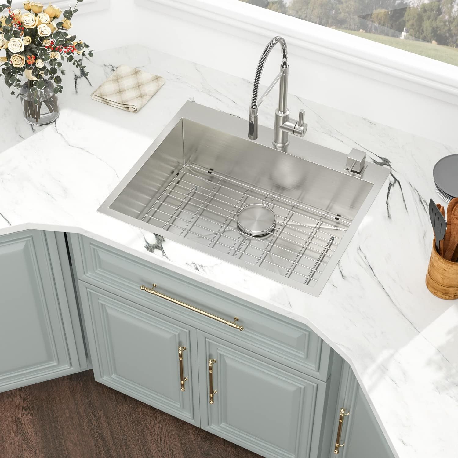 Kichae 25 Inch Drop In Kitchen Sink 25X22 Drop Sink Stainless Steel 18-Gauge Single Bowl Topmount Deep Basin Drop Kitchen Sinks