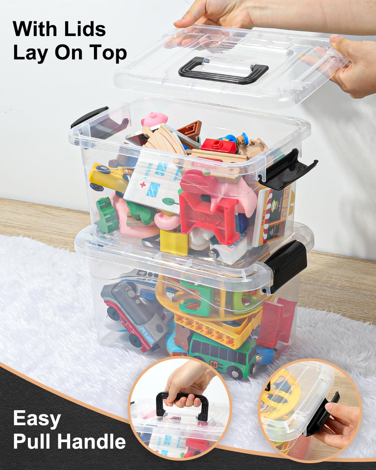 Eoenvivs Plastic Storage Bins With Lids 6 Packs, 7 Quart Storage Organizer Bins With Black Buckle Lids, Stackable Storage Contai