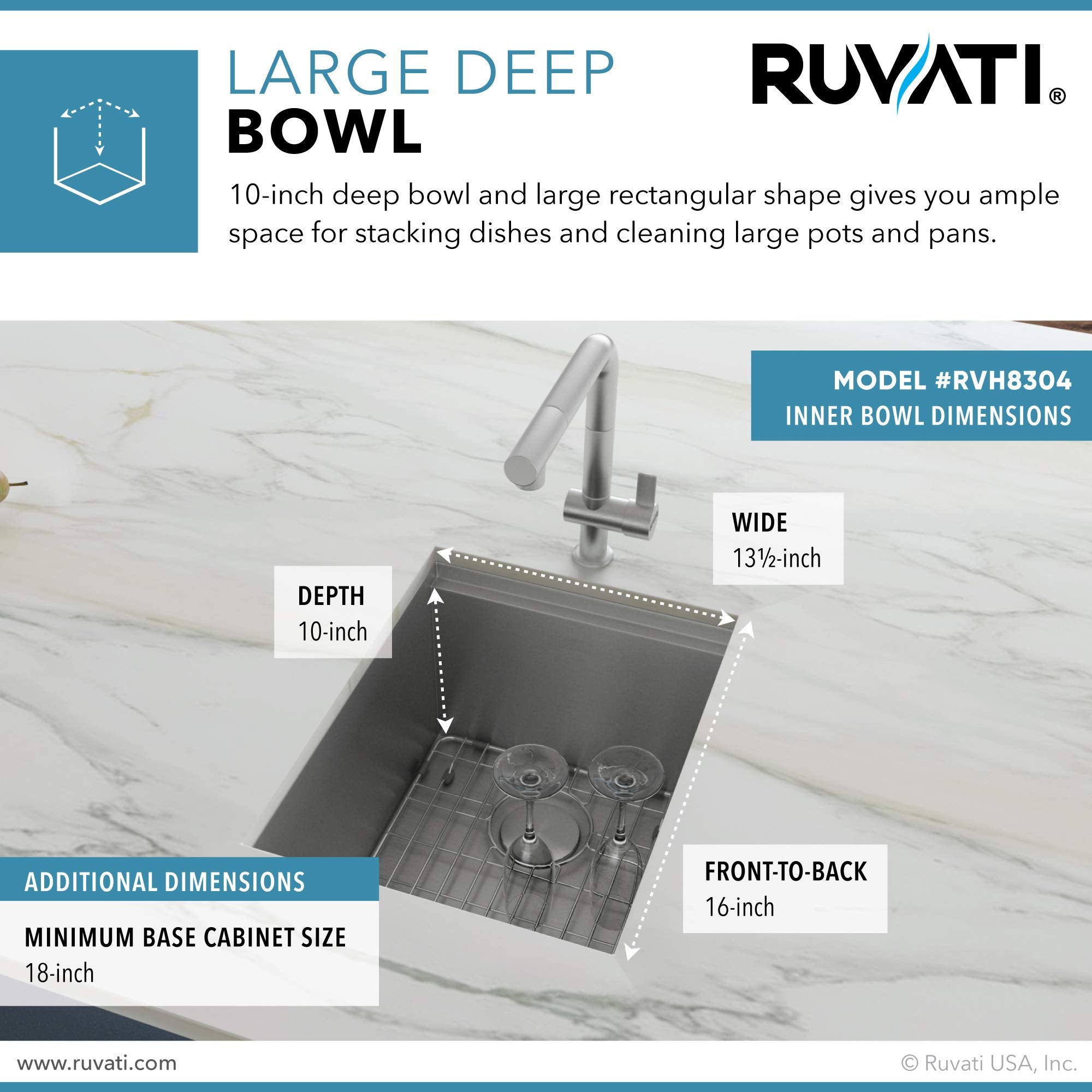 Ruvati 15-Inch Workstation Bar Prep Sink Ledge Undermount 16 Gauge Stainless Steel Single Bowl - Rvh8304